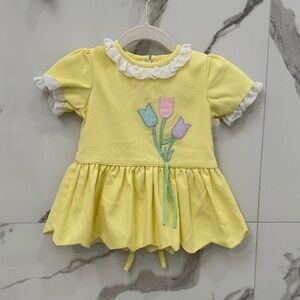 Vintage Yellow Baby Dress with Tulip Design